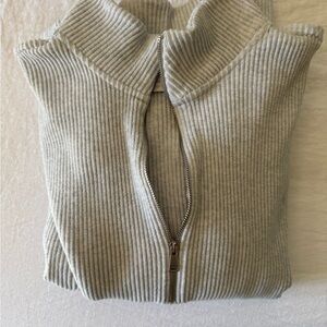 Abercrombie & Fitch Ribbed Zip-Up Hoodie - Light Gray